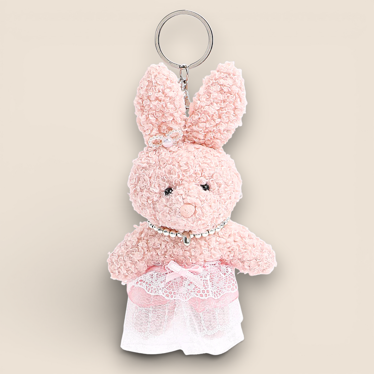 Porte-clés lapin peluche adorable – Rose clair