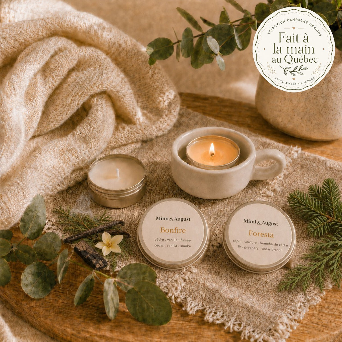 Ceramic candle holder set with 2 mini scented candles