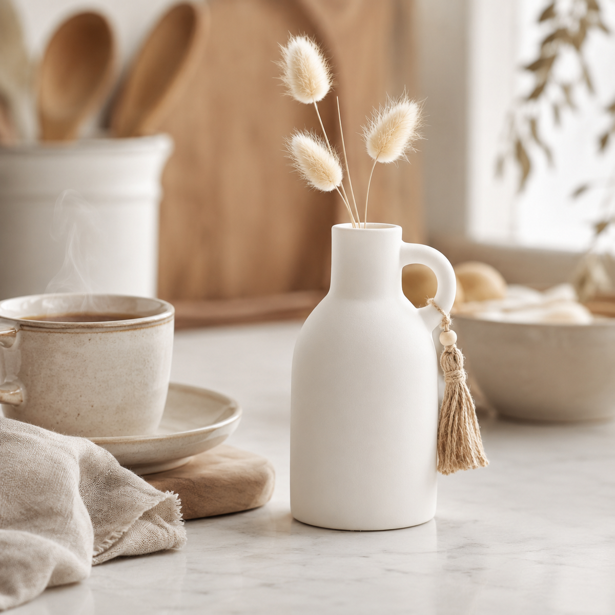 Small decorative white ceramic vase