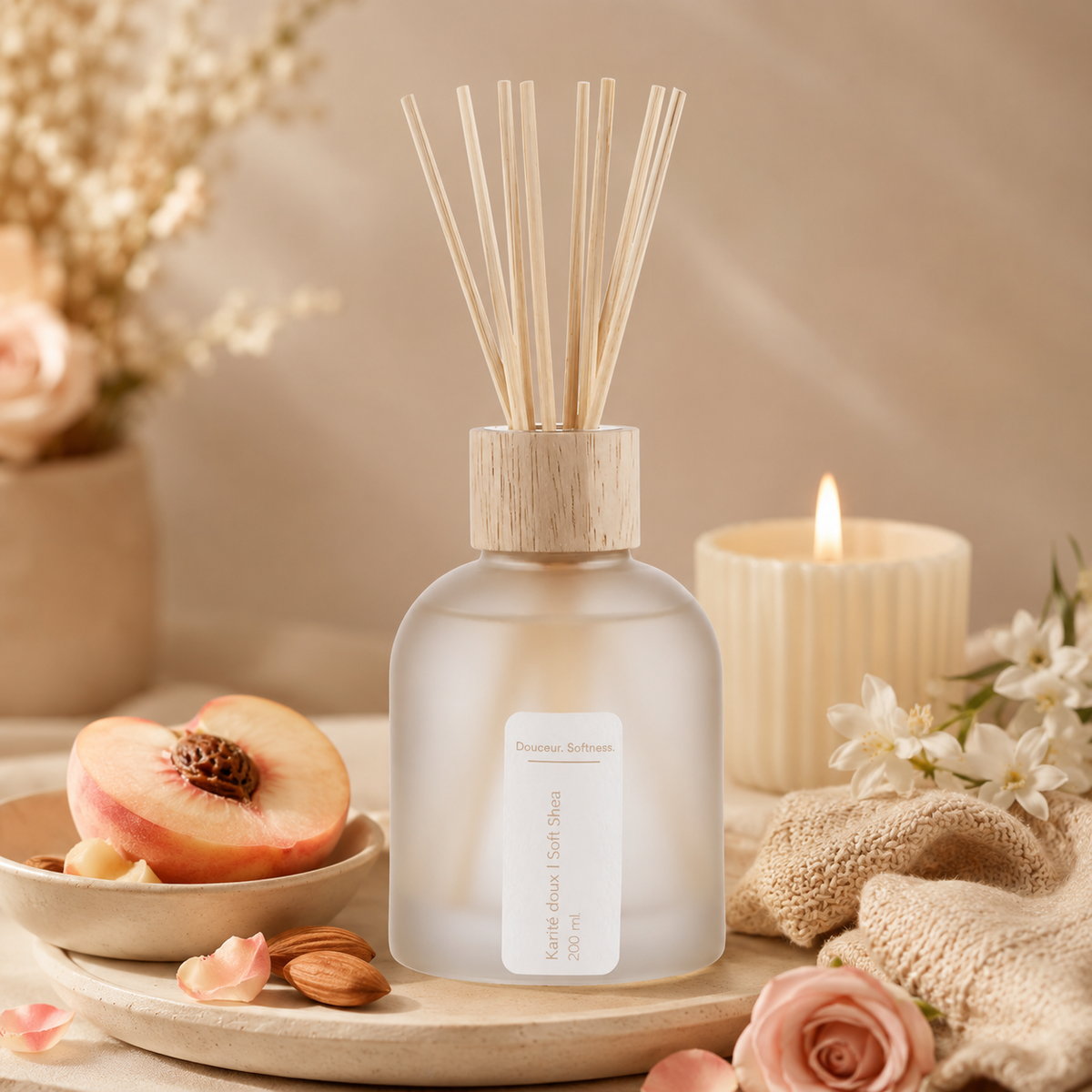 Sweet Shea Reed Diffuser — peach, almond, and vanilla