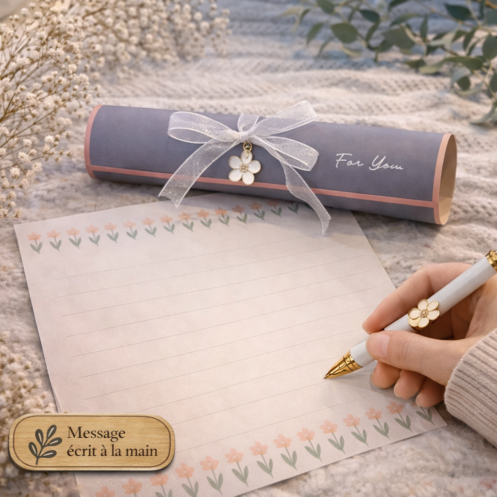 Papier à lettre roulé – Carte premium - Message écrit à la main à dérouler - 250 caractères