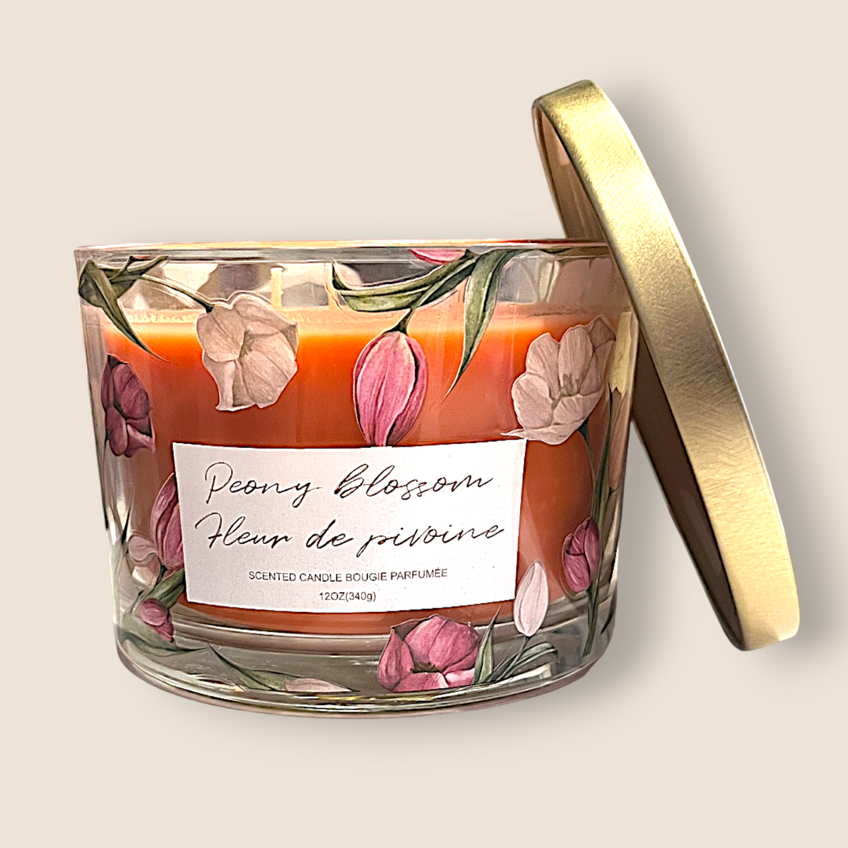Bougie en pot de verre Fleur de pivoine – 12 oz