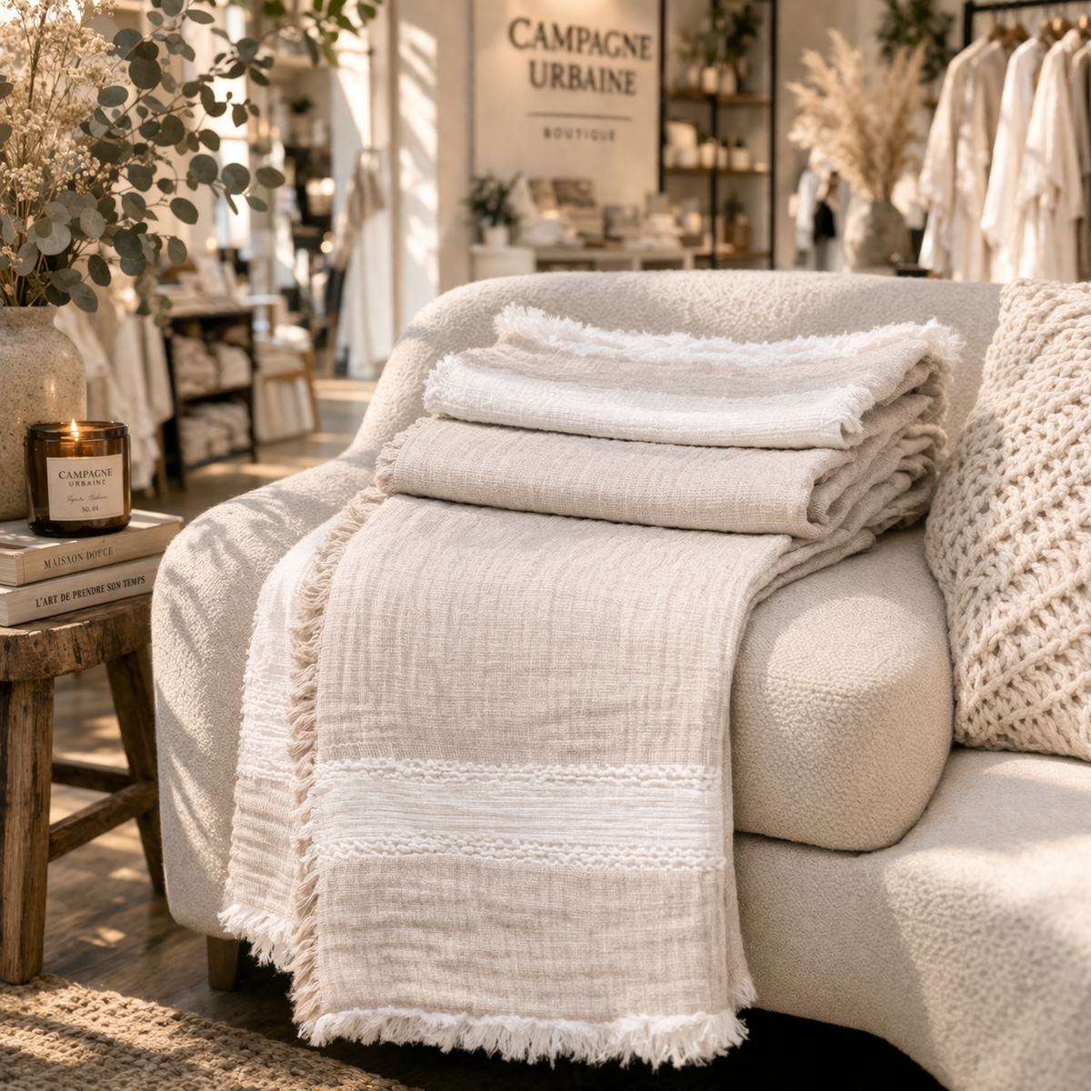 Jeté cocooning en coton 100% - 2 modèles offerts