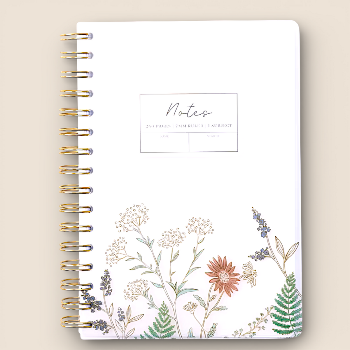 Carnet de notes à reliure spirale – Motif floral, ivoire