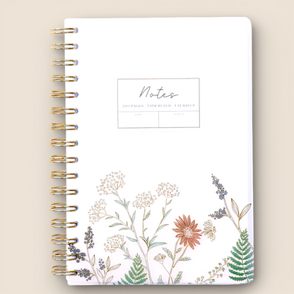 Carnet de notes à reliure spirale – Motif floral, ivoire
