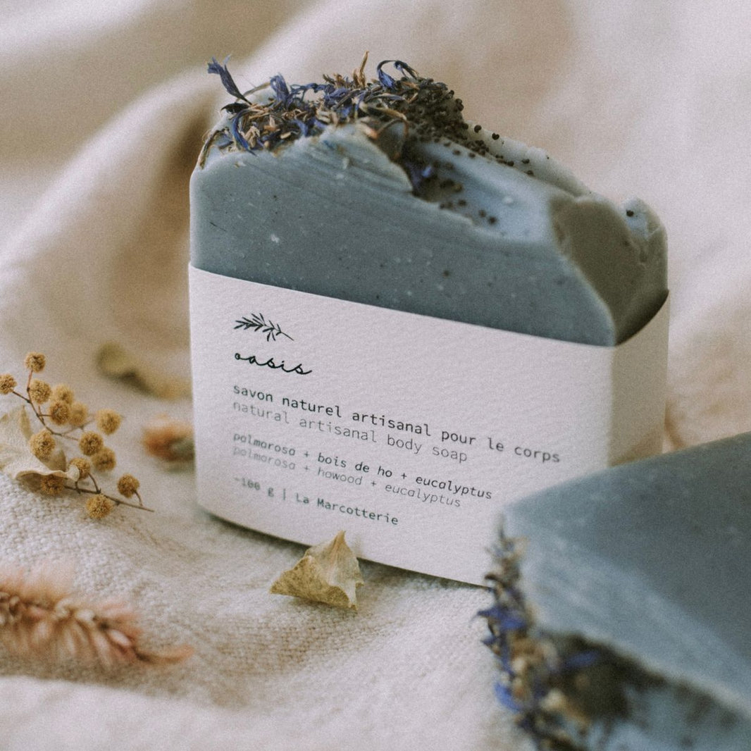 Savon fait à la main Oasis — Palmarosa, bois de ho, eucalyptus