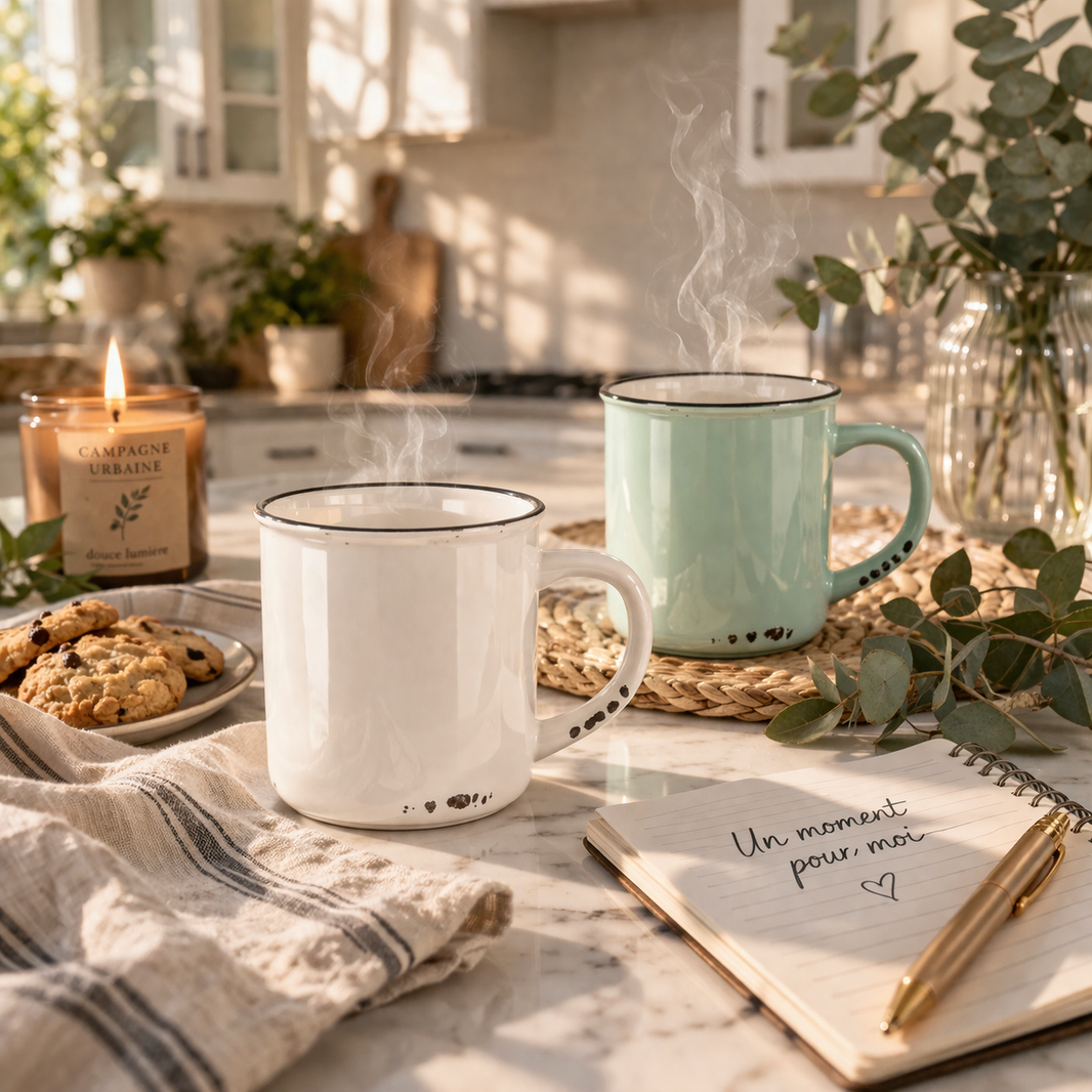 Tasse vintage en grès style rétro – 2 couleurs disponibles