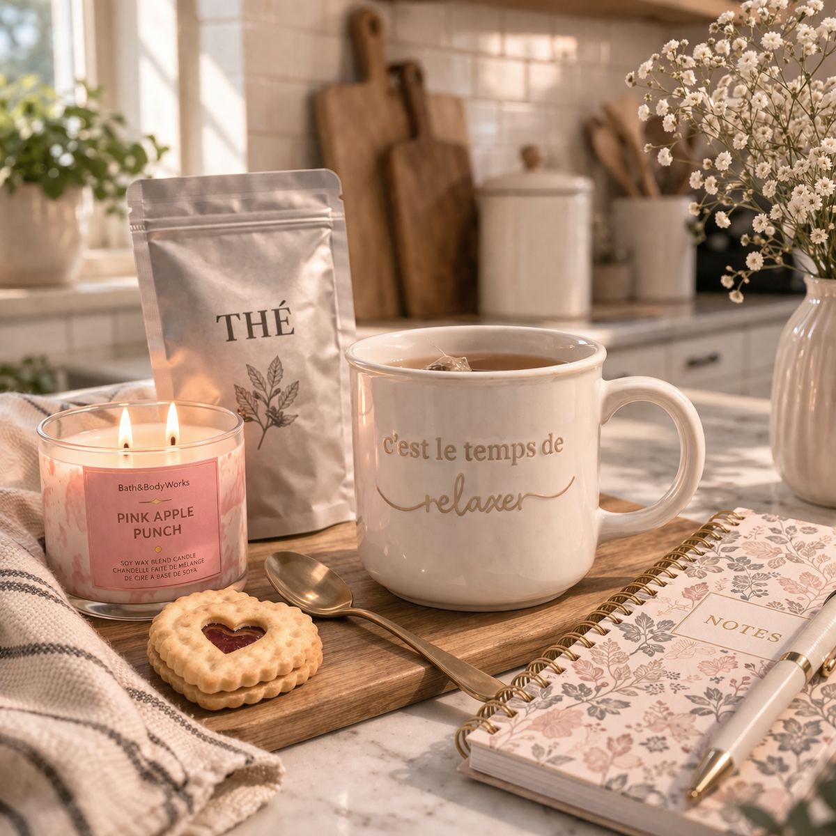 Tasse « C'est le temps de relaxer » – Blanc et beige