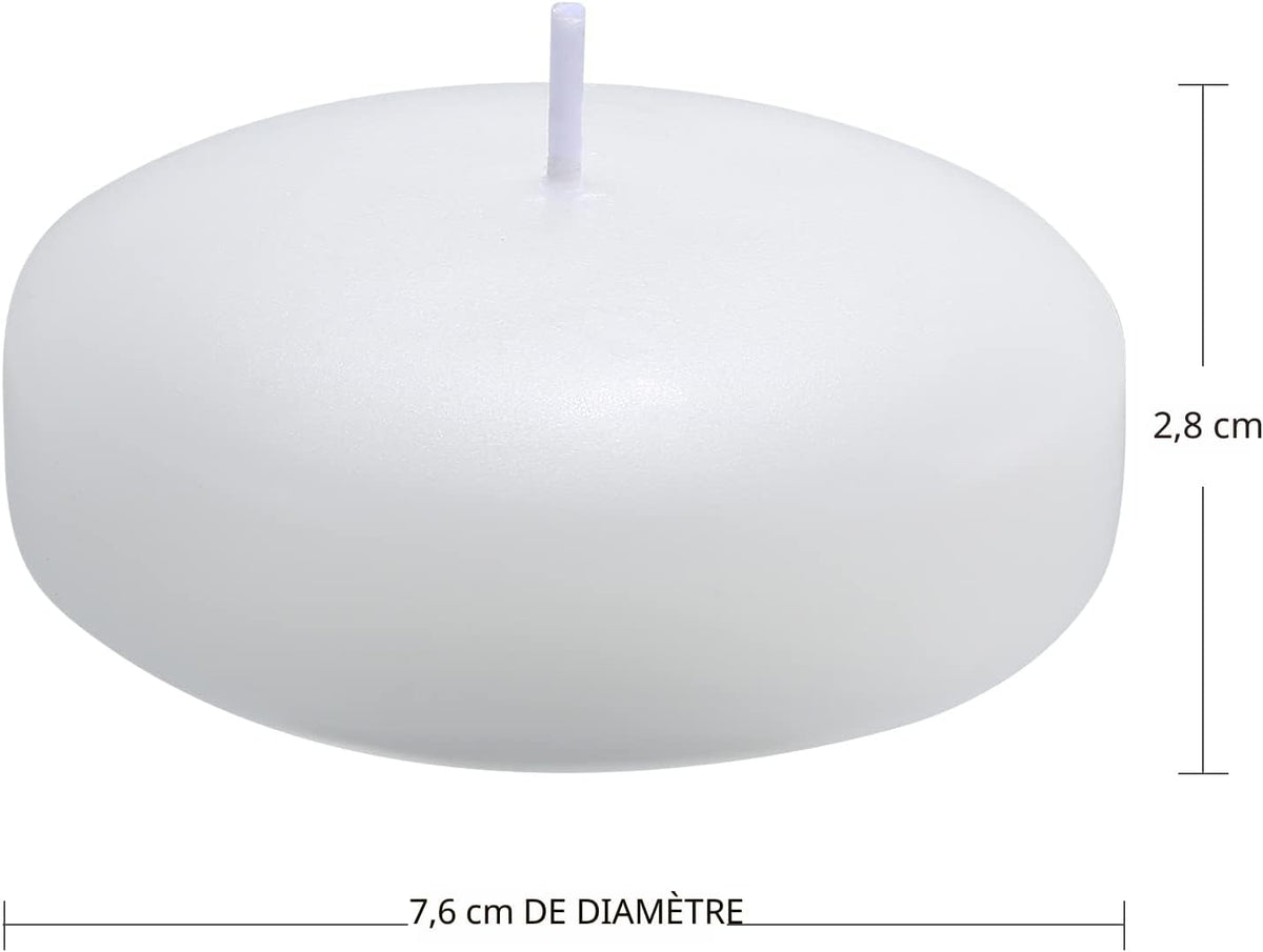 Duo de 2 bougies flottantes blanches flamecan de 3 po, sans parfum. Une lumière douce pour un rituel spa maison ou un coffret cadeau à offrir.