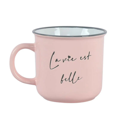 Tasse message bilingue – La vie est belle / Life is beautiful (Rose pâle)