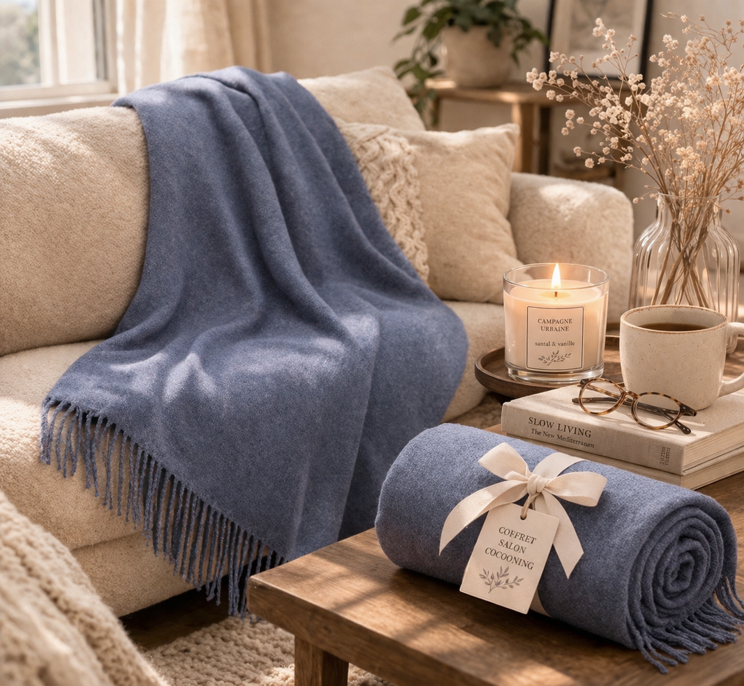 Signature cashmere-feel throw – Soft slate blue