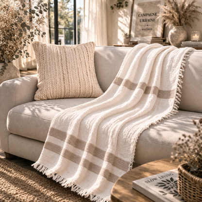Jeté cocooning en coton 100% - 2 modèles offerts