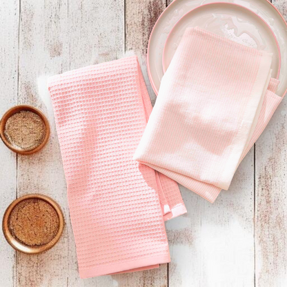Serviette de cuisine fines rayures rosées - choix de 2 modèles