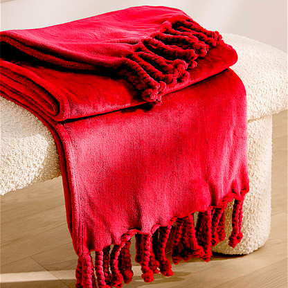 Jeté douce peluche uni à franges - 2 couleurs disponibles