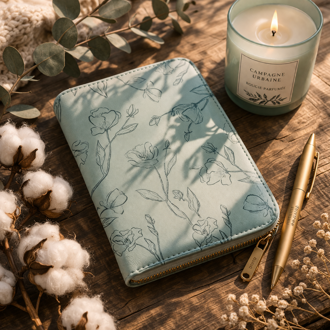 Zipped Journal - Light Green & Inspiring Flowers