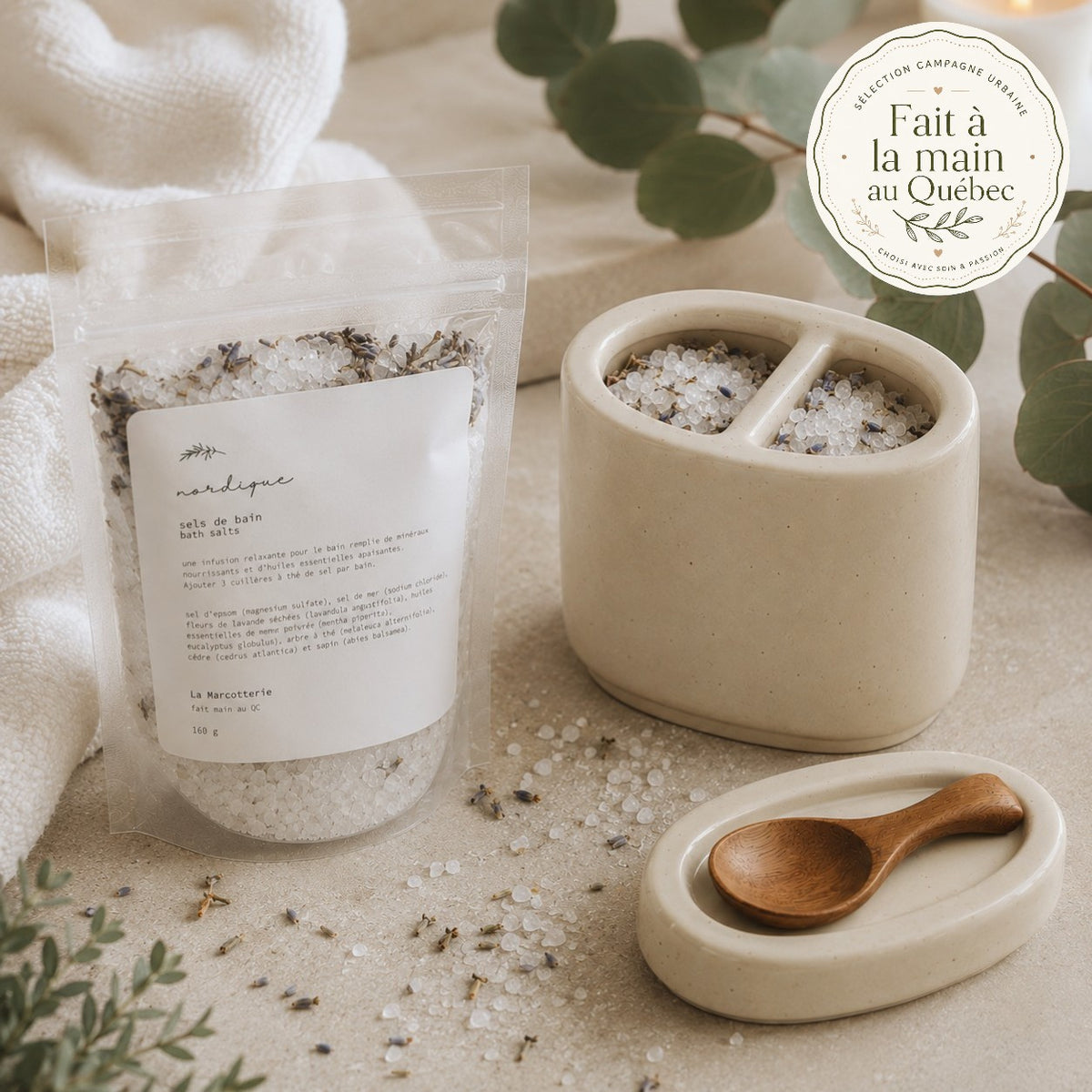 Ceramic jar with bath salts — Floral or Nordic spa ritual (10 to 11 baths)