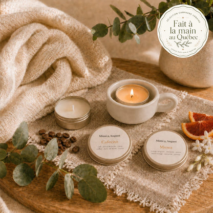 Ceramic candle holder set with 2 mini scented candles