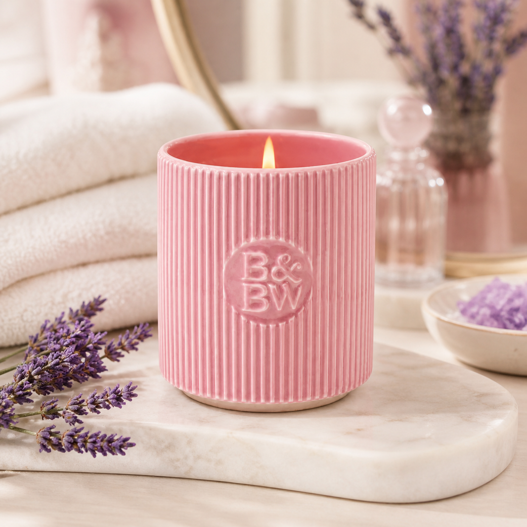 Bougie 1 mèche en céramique rose Lavender & Hinoki – Bath & Body Works