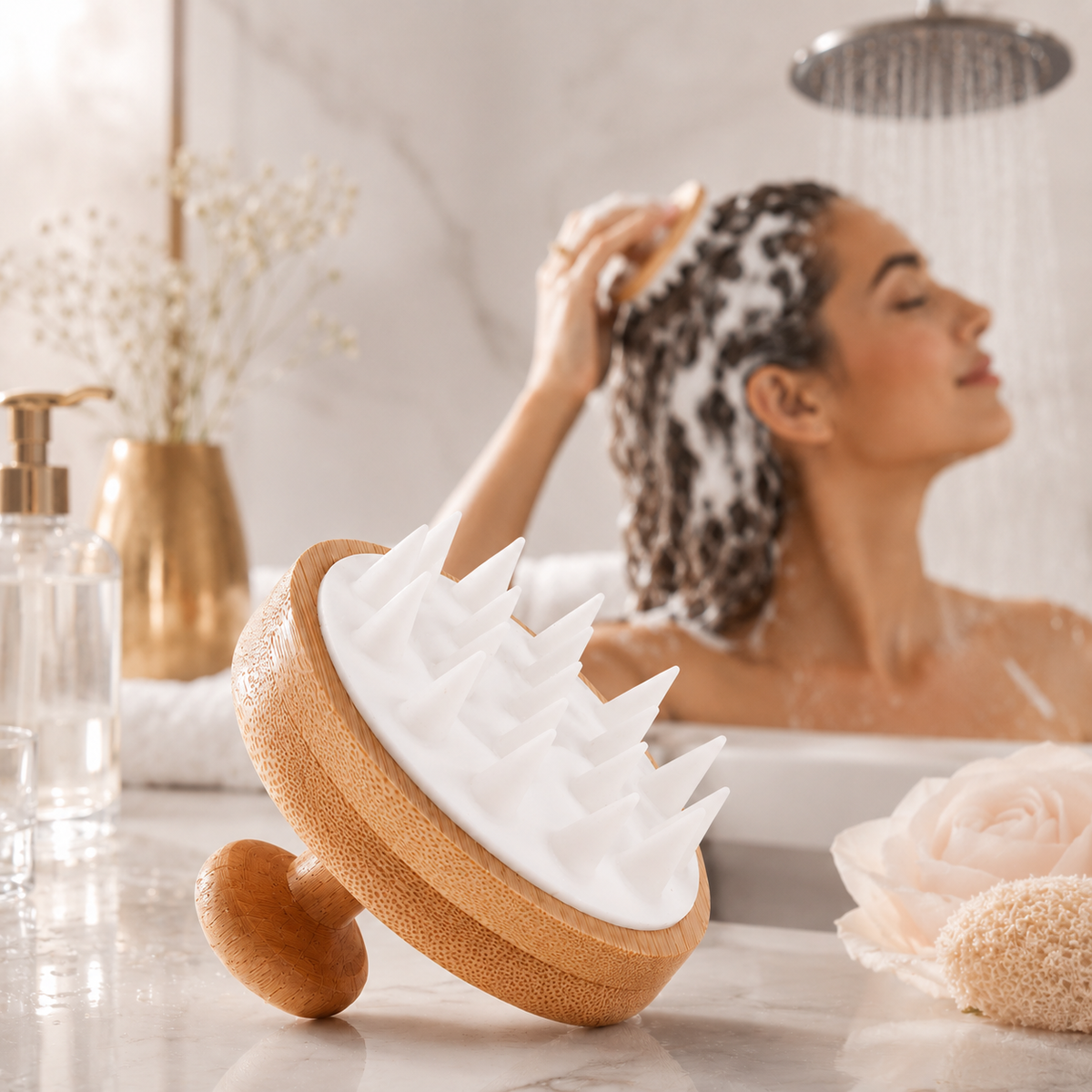 Brosse de massage du cuir chevelu — Bambou & soin spa