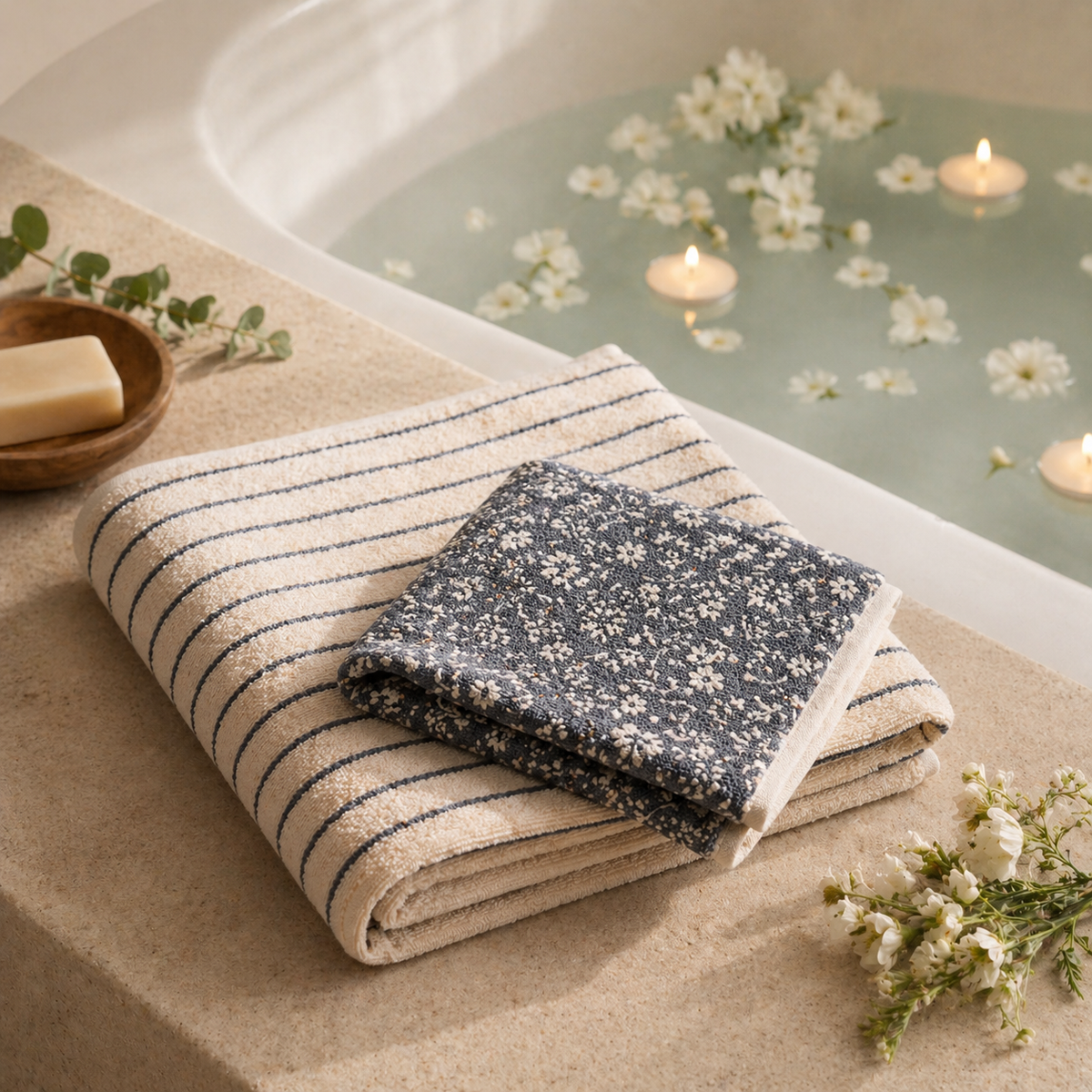 Duo de serviettes Douceur florale & rayures