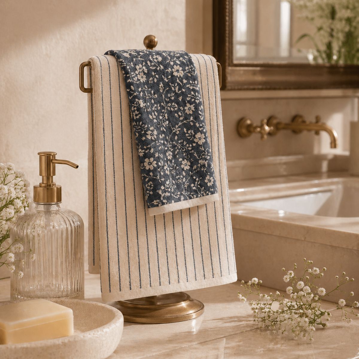 Duo de serviettes Douceur florale & rayures