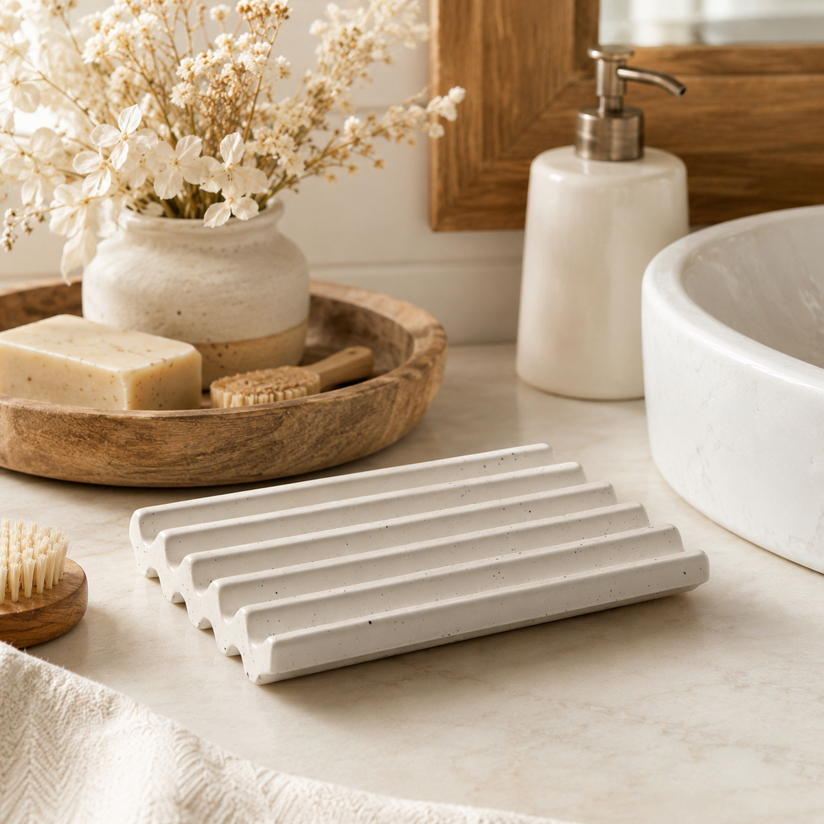 Grand porte-savon Rainures Ivoire