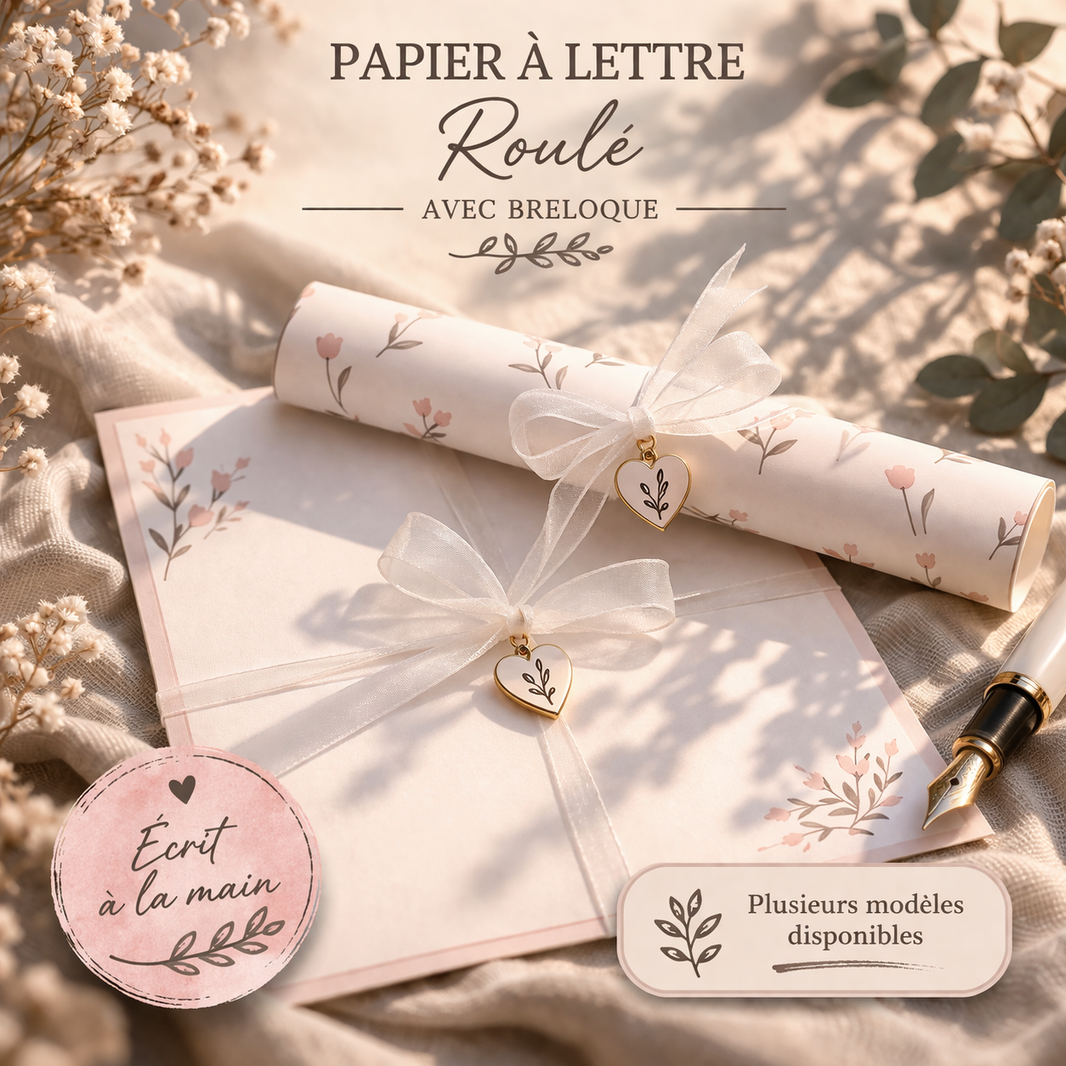 Papier à lettre roulé – Carte premium - Message écrit à la main à dérouler - 250 caractères