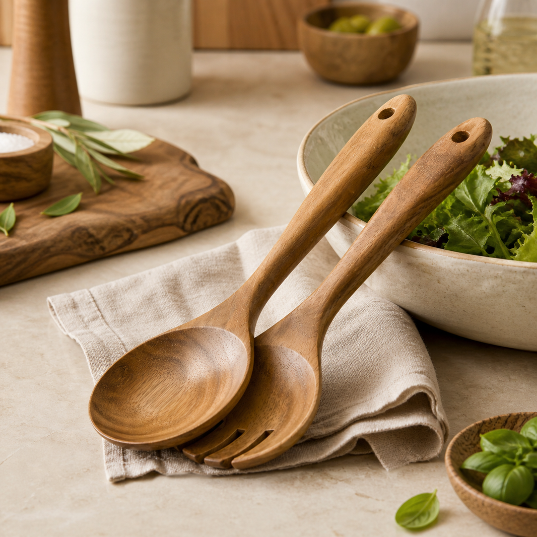 Duo d’ustensiles de service en bois