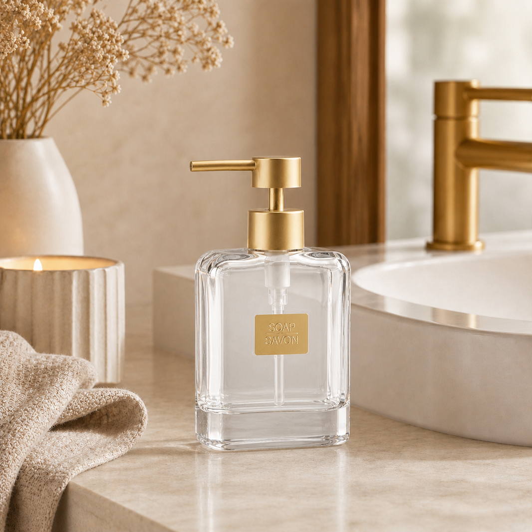 Champagne glass soap dispenser with pump