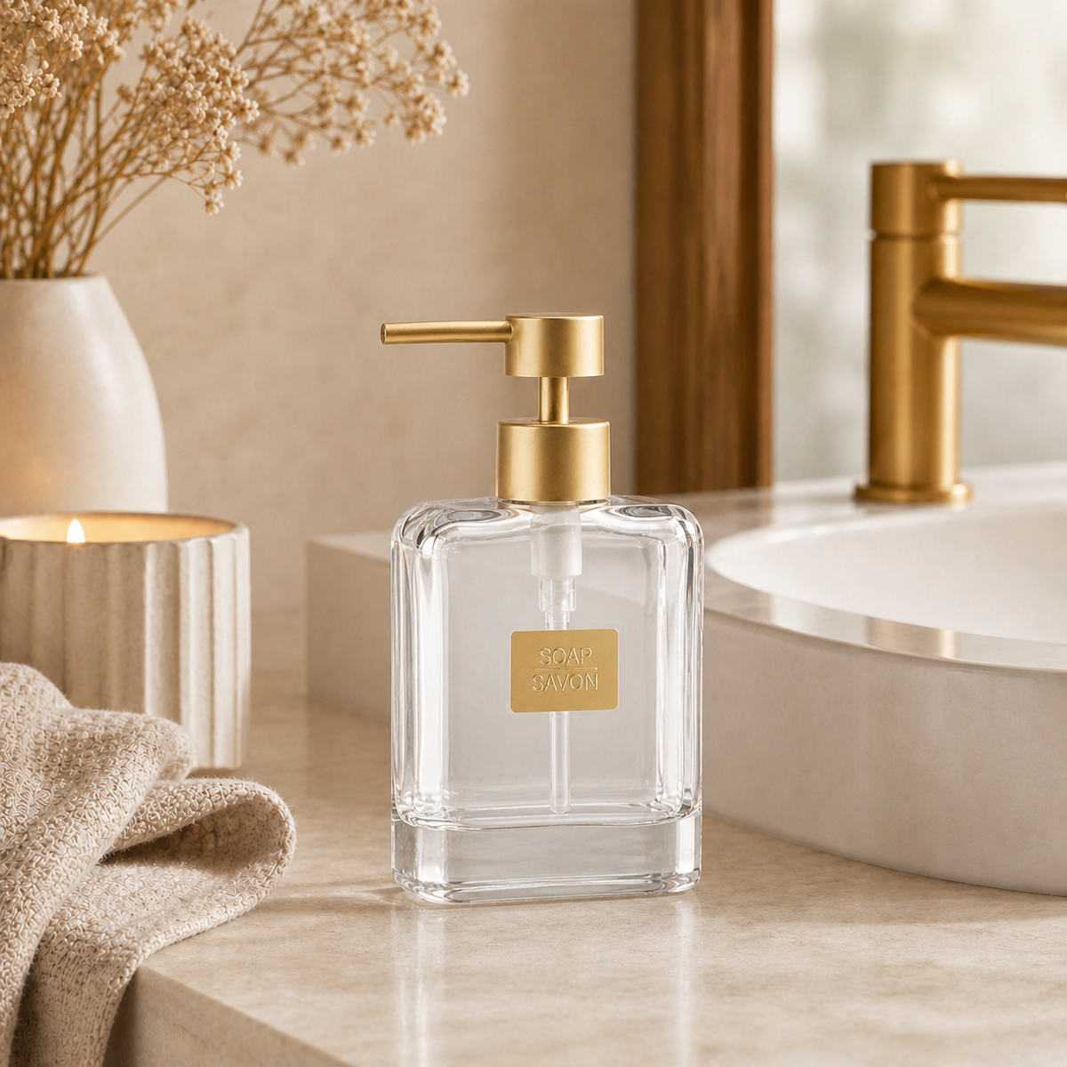 Distributeur de savon en verre avec pompe champagne