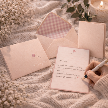 Papier à lettre avec enveloppe – Carte premium - Message écrit à la main - 250 caractères