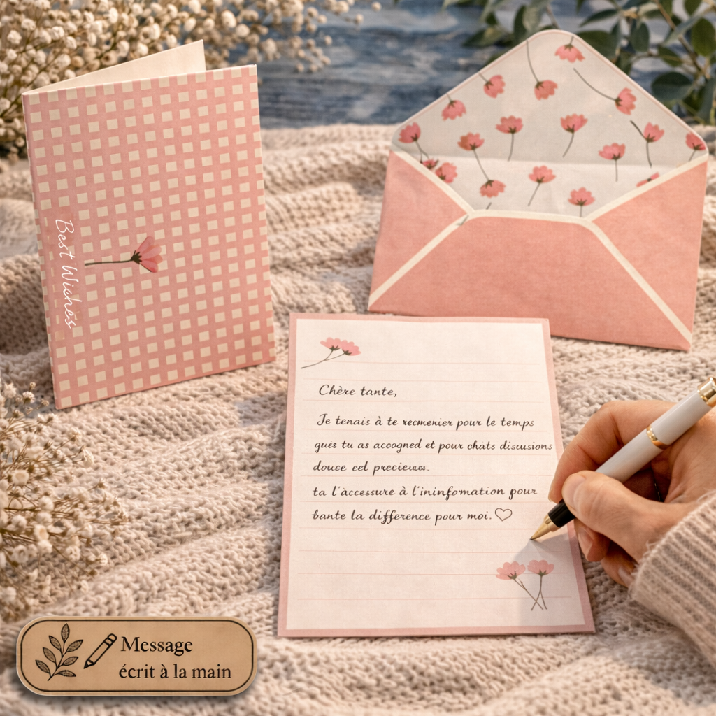 Papier à lettre avec enveloppe – Carte premium - Message écrit à la main - 250 caractères