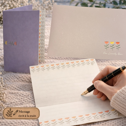 Papier à lettre avec enveloppe – Carte premium - Message écrit à la main - 250 caractères