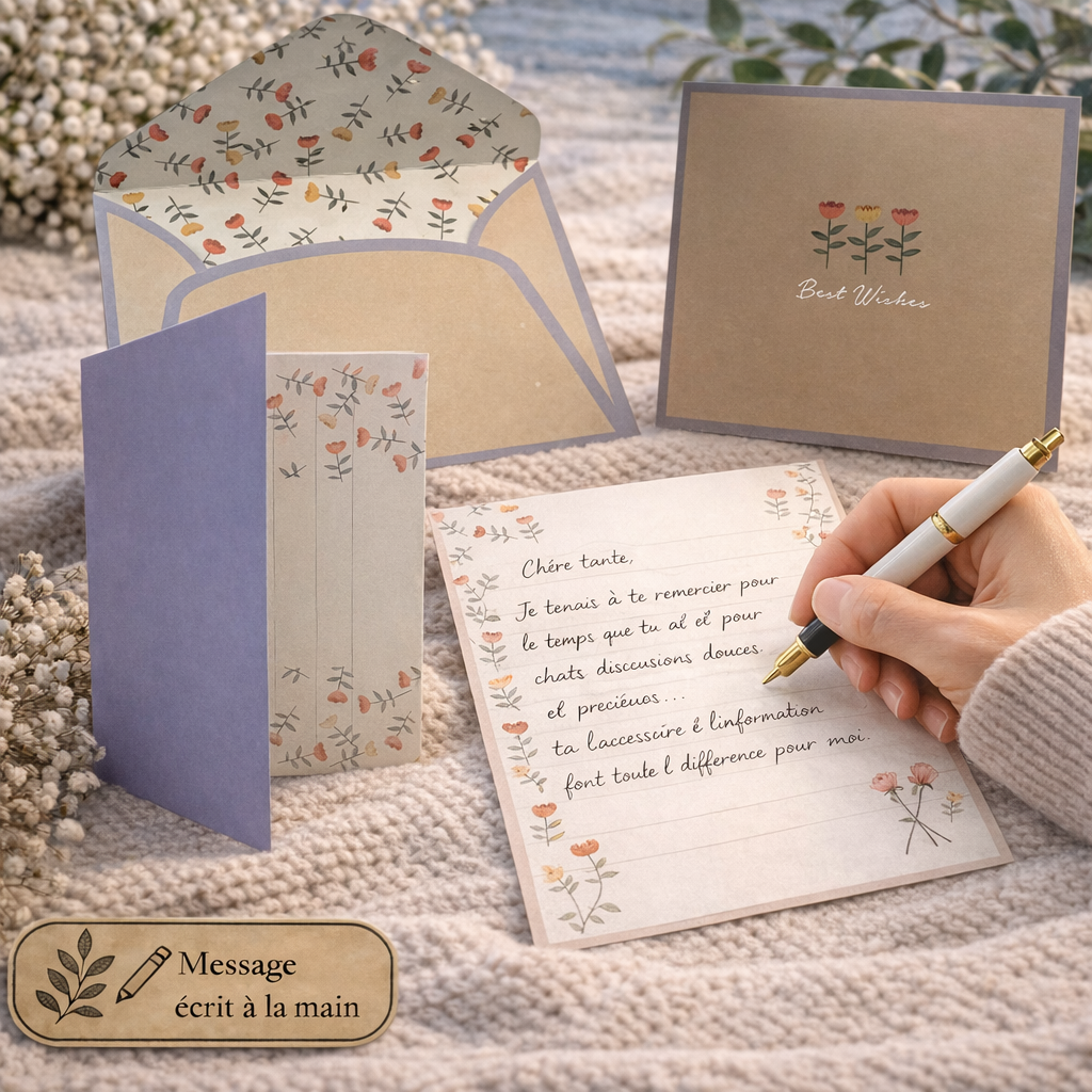Papier à lettre avec enveloppe – Carte premium - Message écrit à la main - 250 caractères