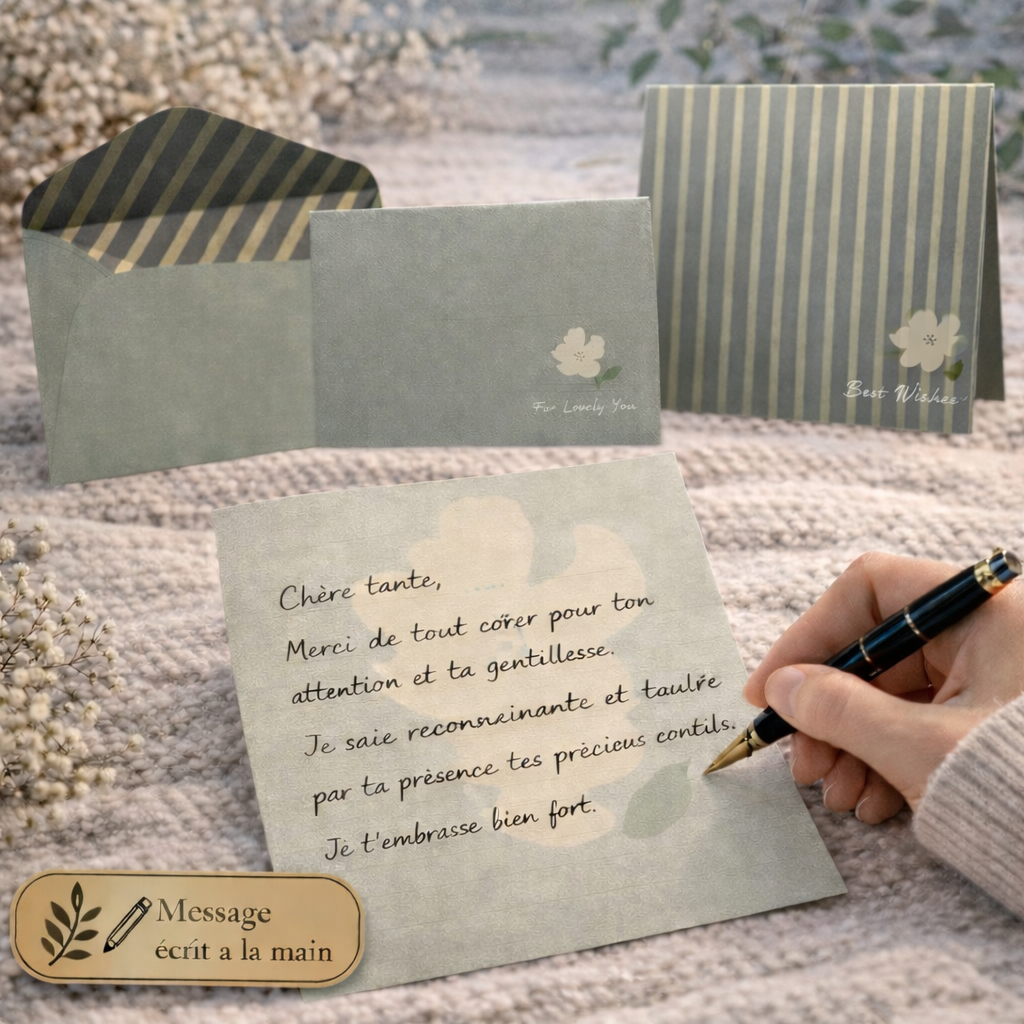 Papier à lettre avec enveloppe – Carte premium - Message écrit à la main - 250 caractères
