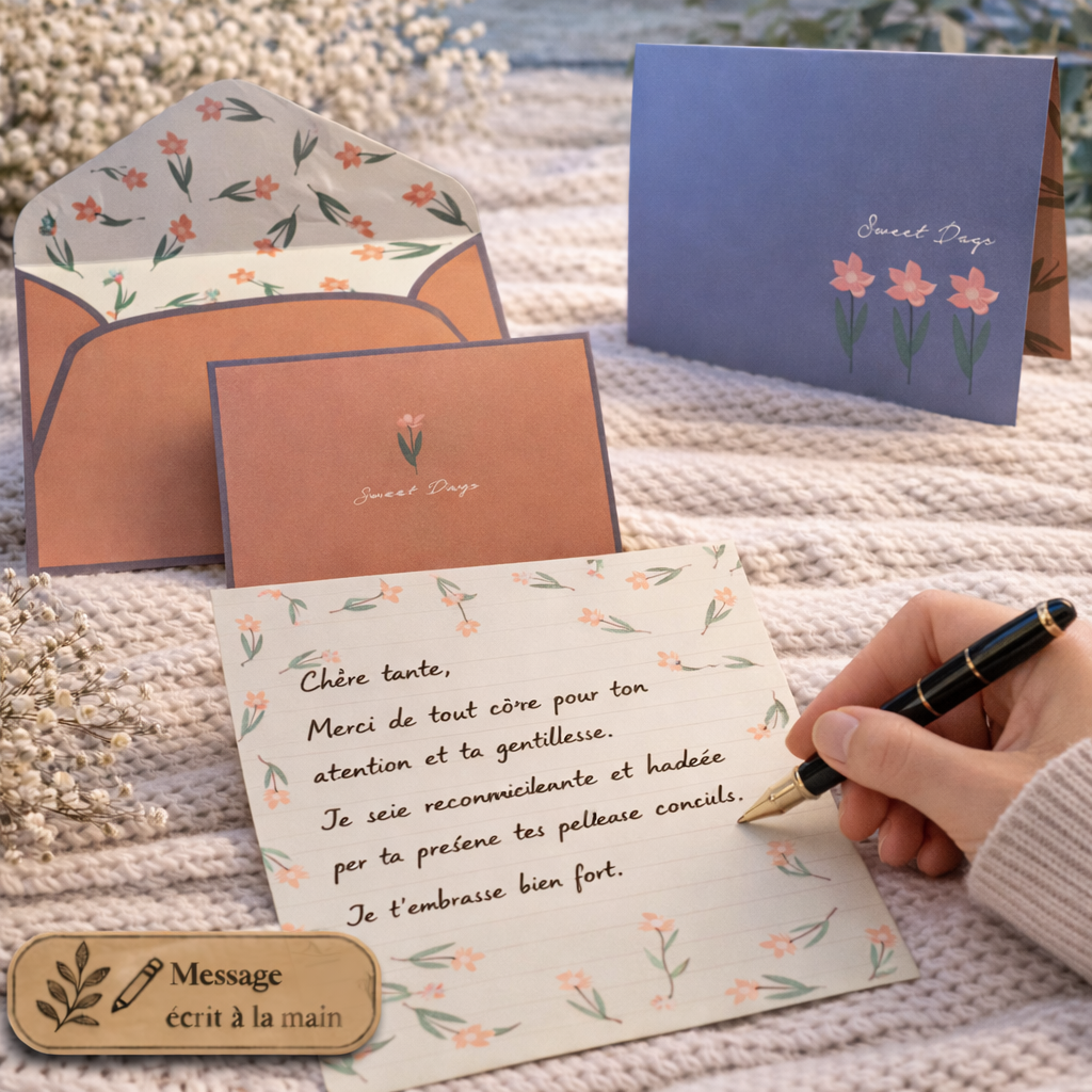 Papier à lettre avec enveloppe – Carte premium - Message écrit à la main - 250 caractères