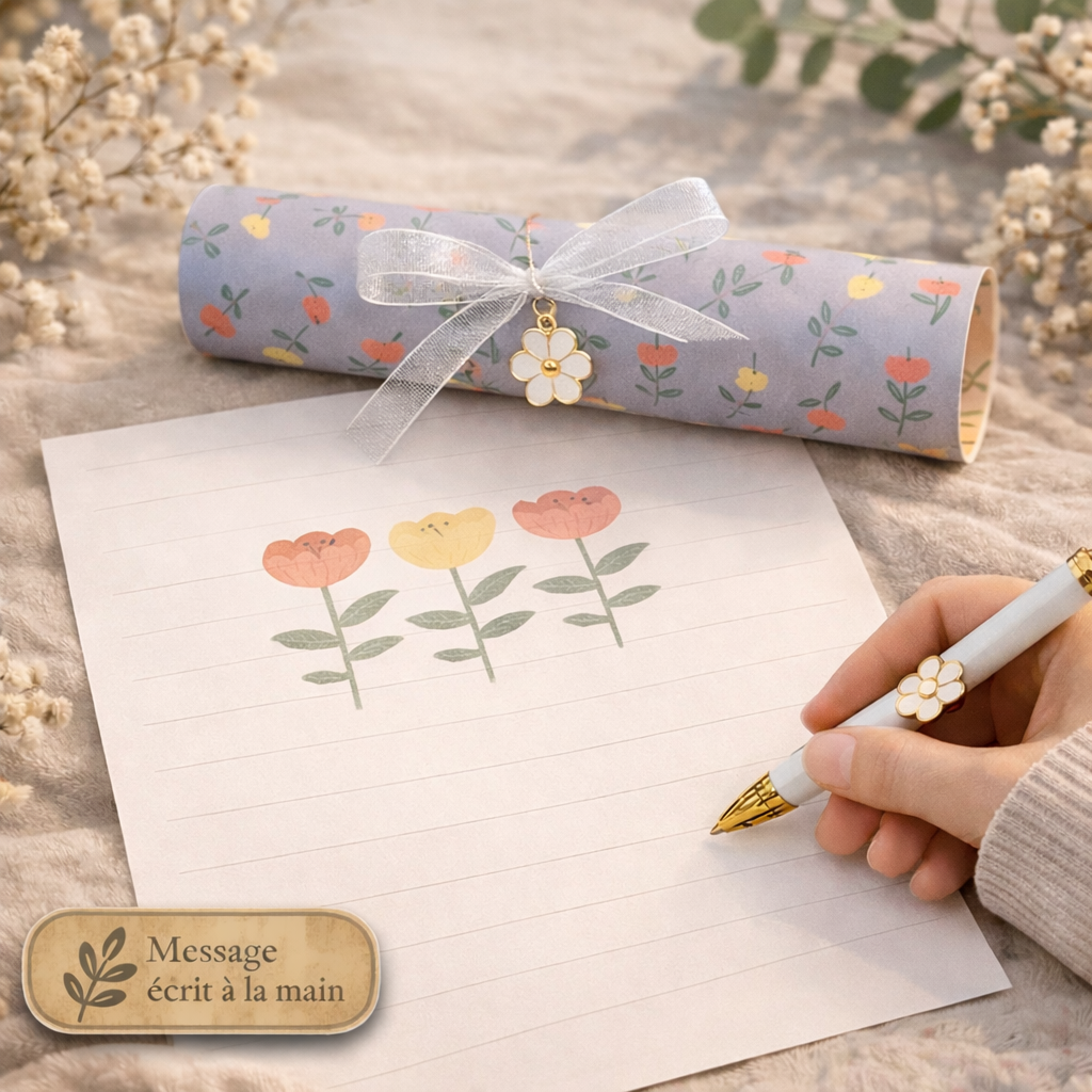 Papier à lettre roulé – Carte premium - Message écrit à la main à dérouler - 250 caractères