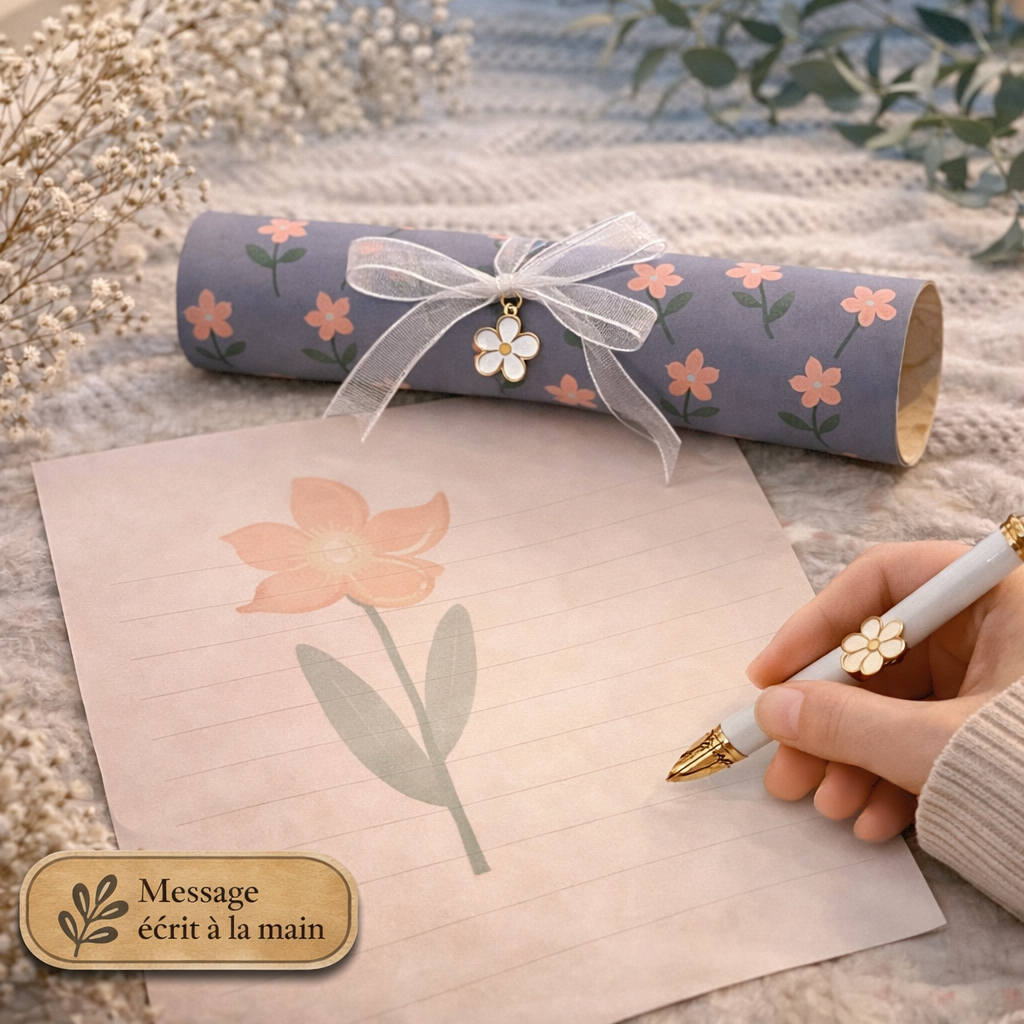 Papier à lettre roulé – Carte premium - Message écrit à la main à dérouler - 250 caractères