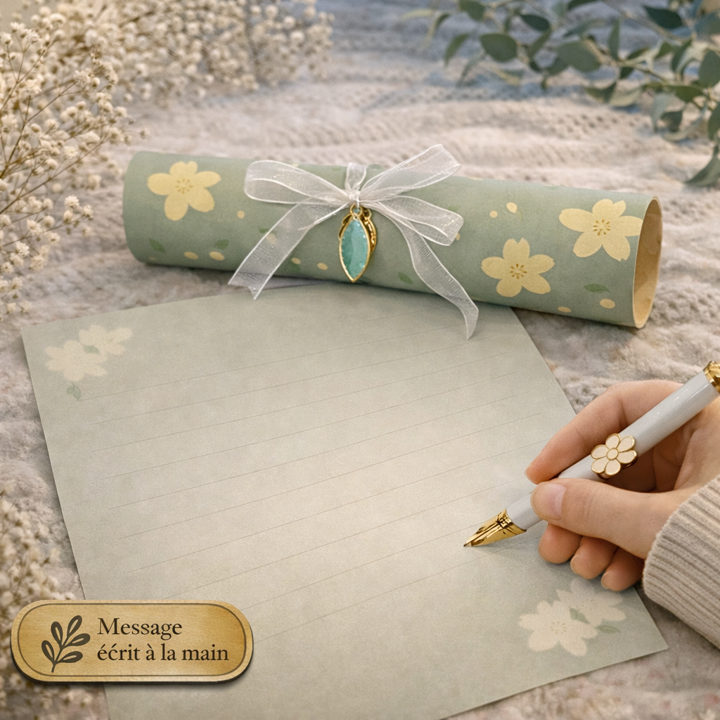 Papier à lettre roulé – Carte premium - Message écrit à la main à dérouler - 250 caractères