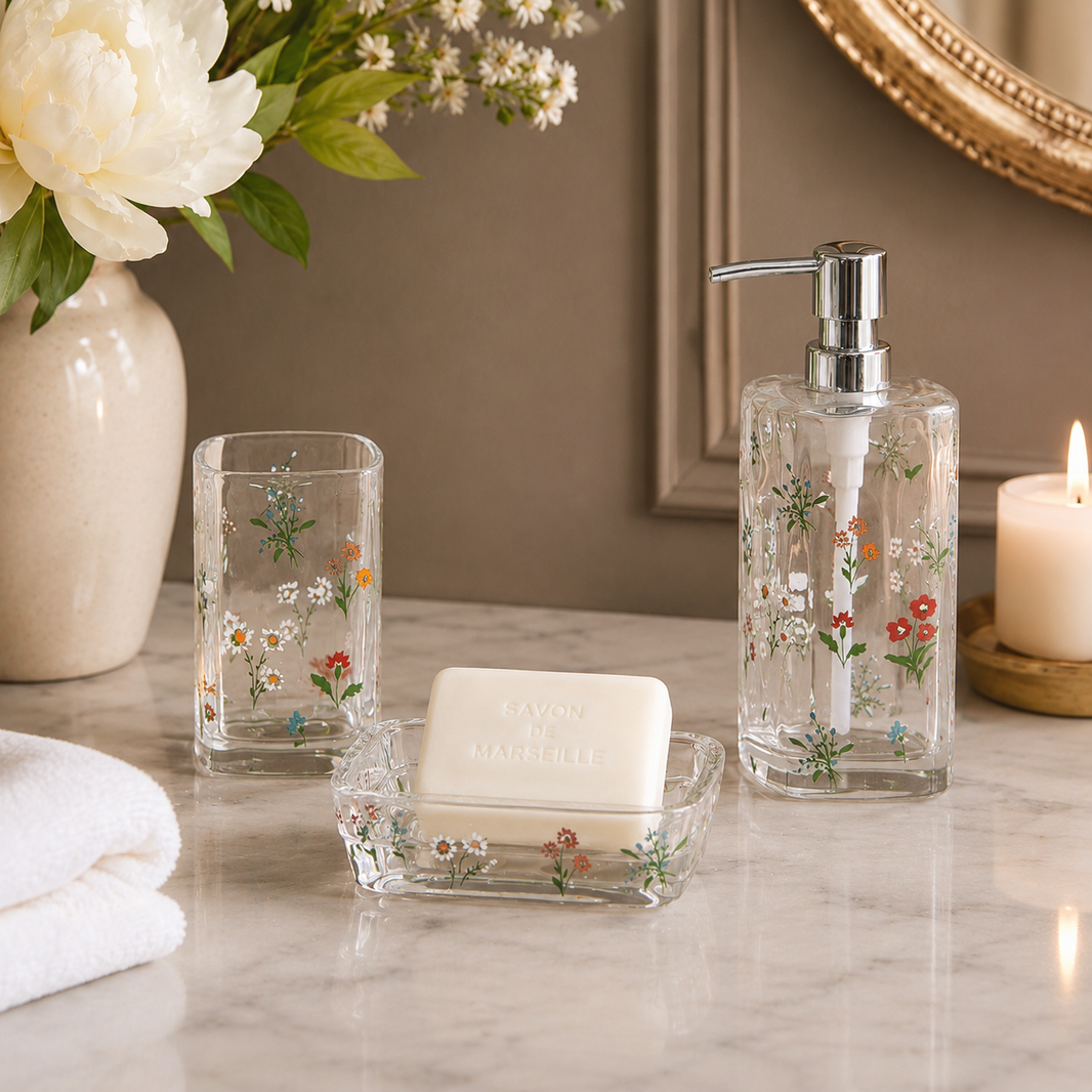 Floral Glass Bathroom Accessories
