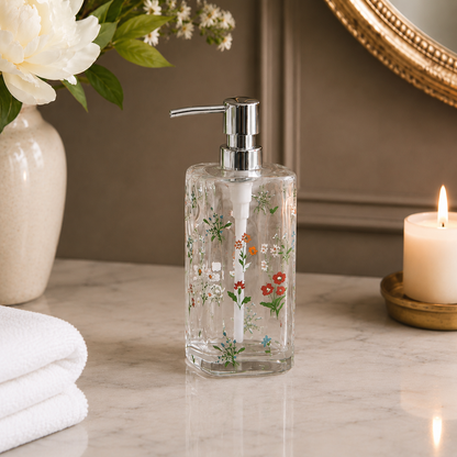 Accessoires de salle de bain en verre fleuri