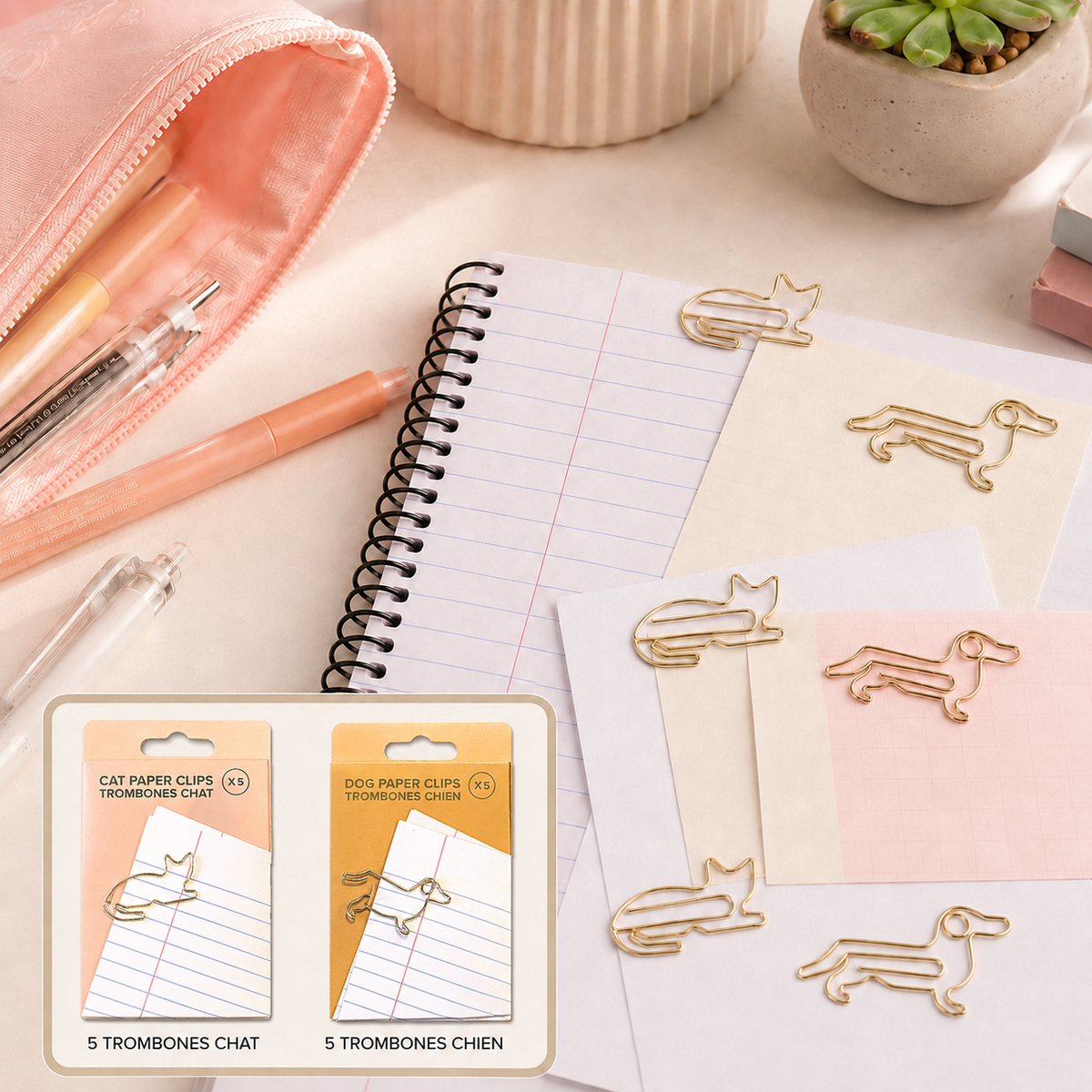 Decorative Paperclips – Golden Animals (set of 5)