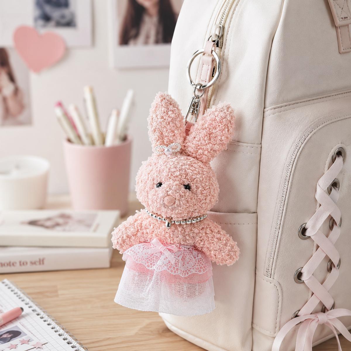 Adorable plush bunny keychain – Light pink