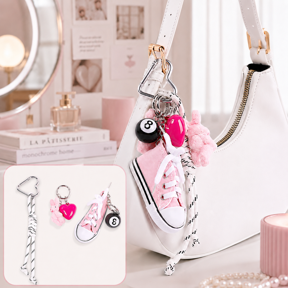 Multi-style charm keychains – Light pink