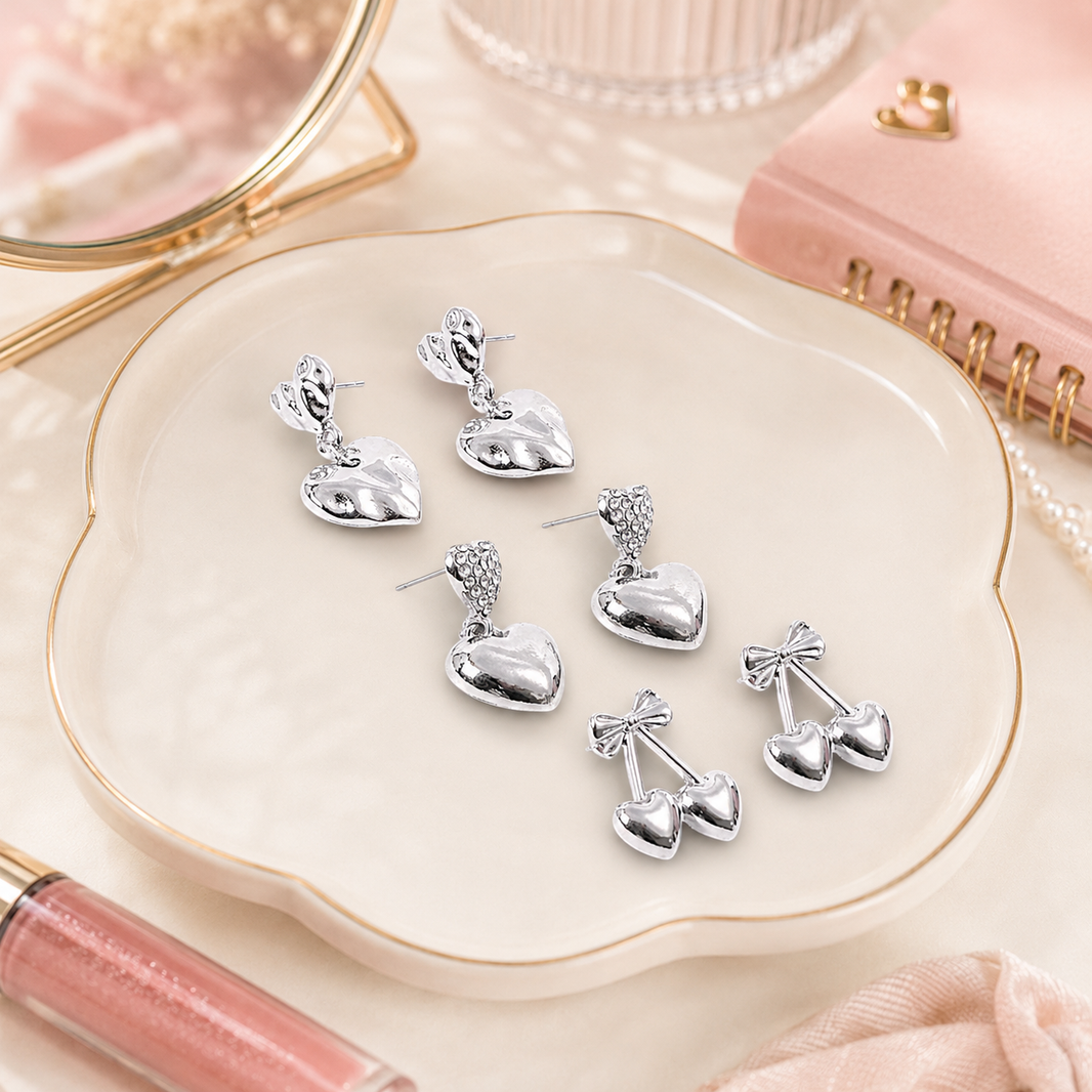 Ensemble Boucles d’oreilles cœur et cerise - Hypoallergènes