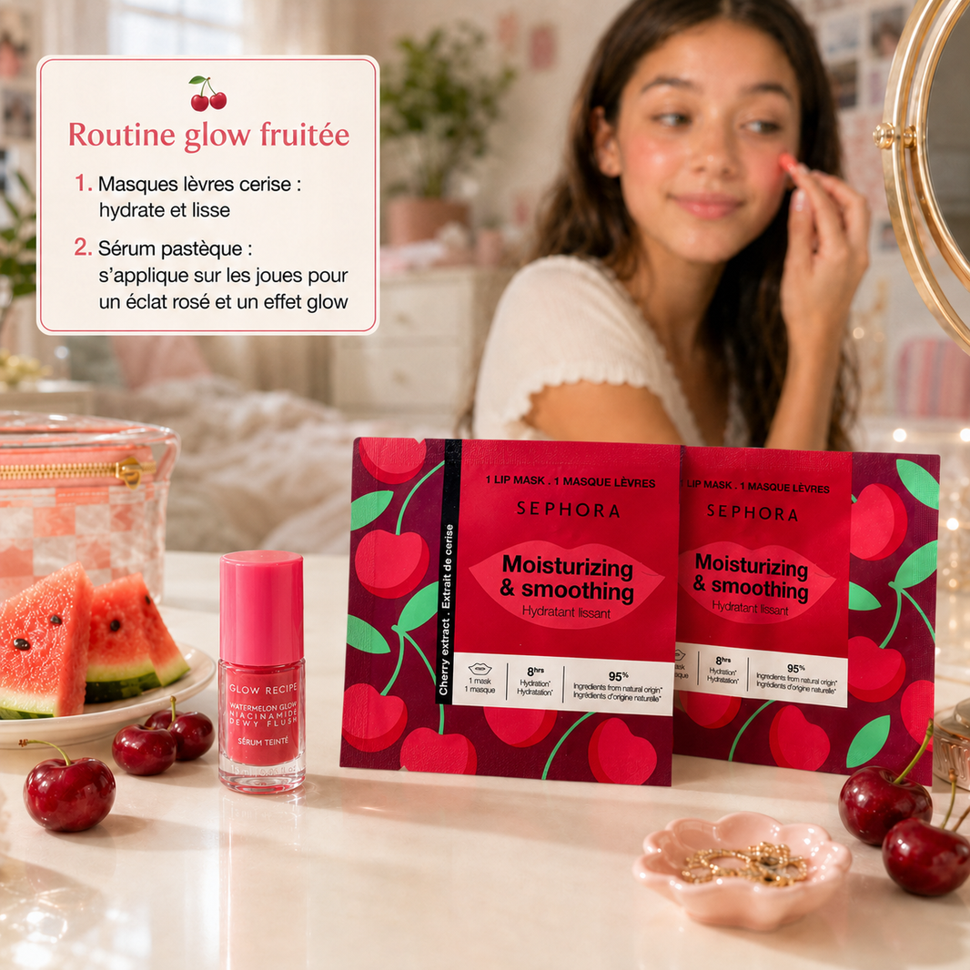 Duo Glow Cerise & Pastèque – Sérum éclat + masques lèvres - Sephora