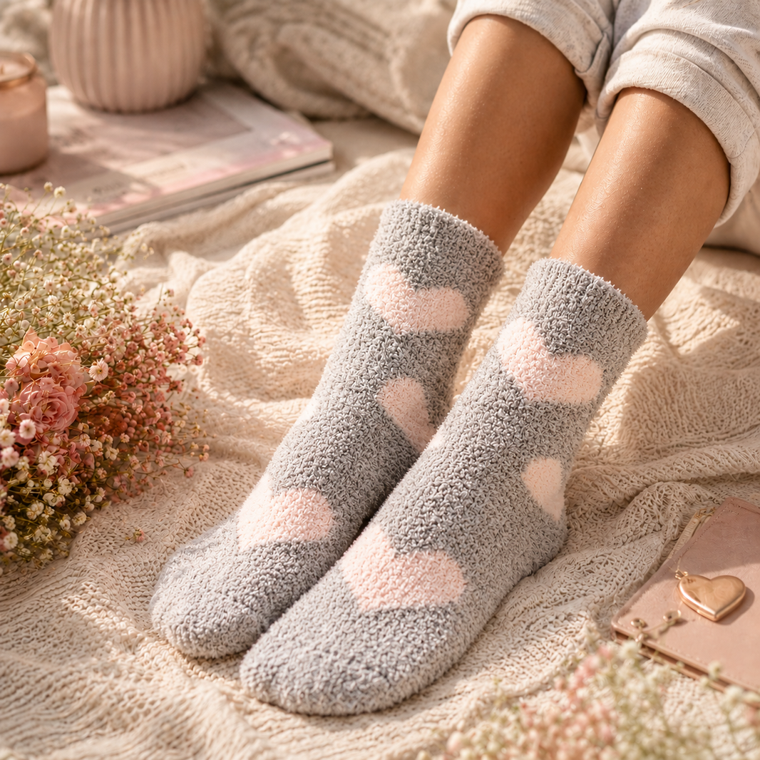 Plush heart bottom – Grey & pale pink heart