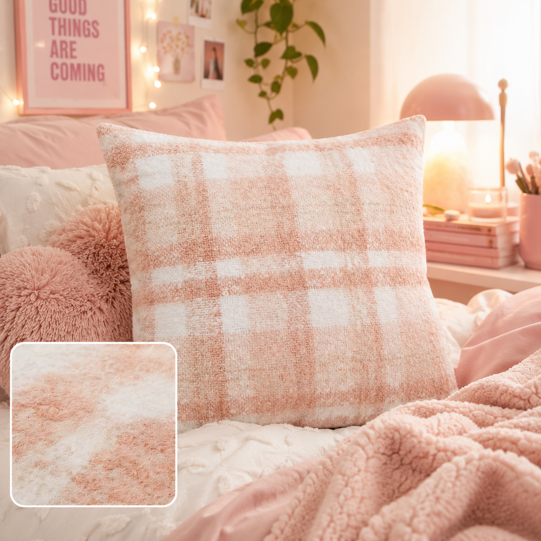 Coussin décoratif – Glimmer à carreaux roses