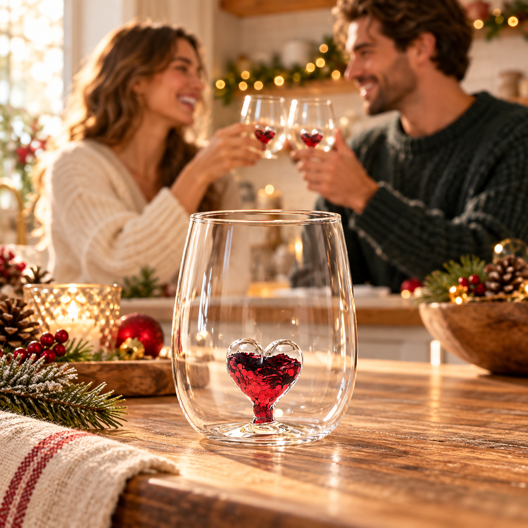 Verre avec cœur rouge – Édition Saint-Valentin