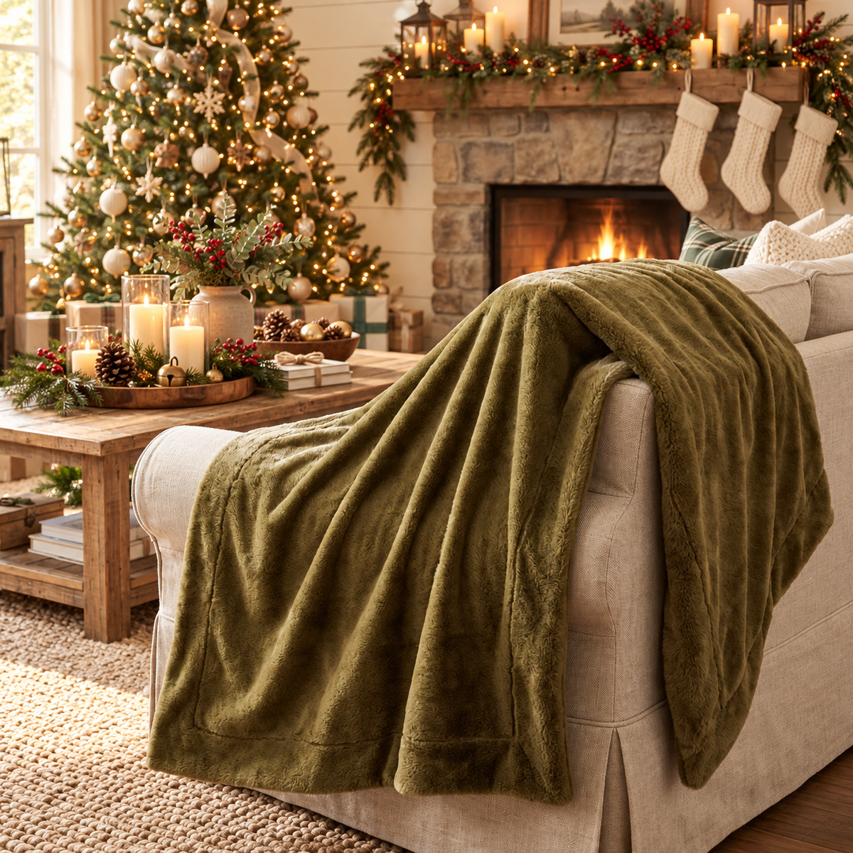 Bellissimo Faux Fur Throw - 50" x 60" (Olive Green)